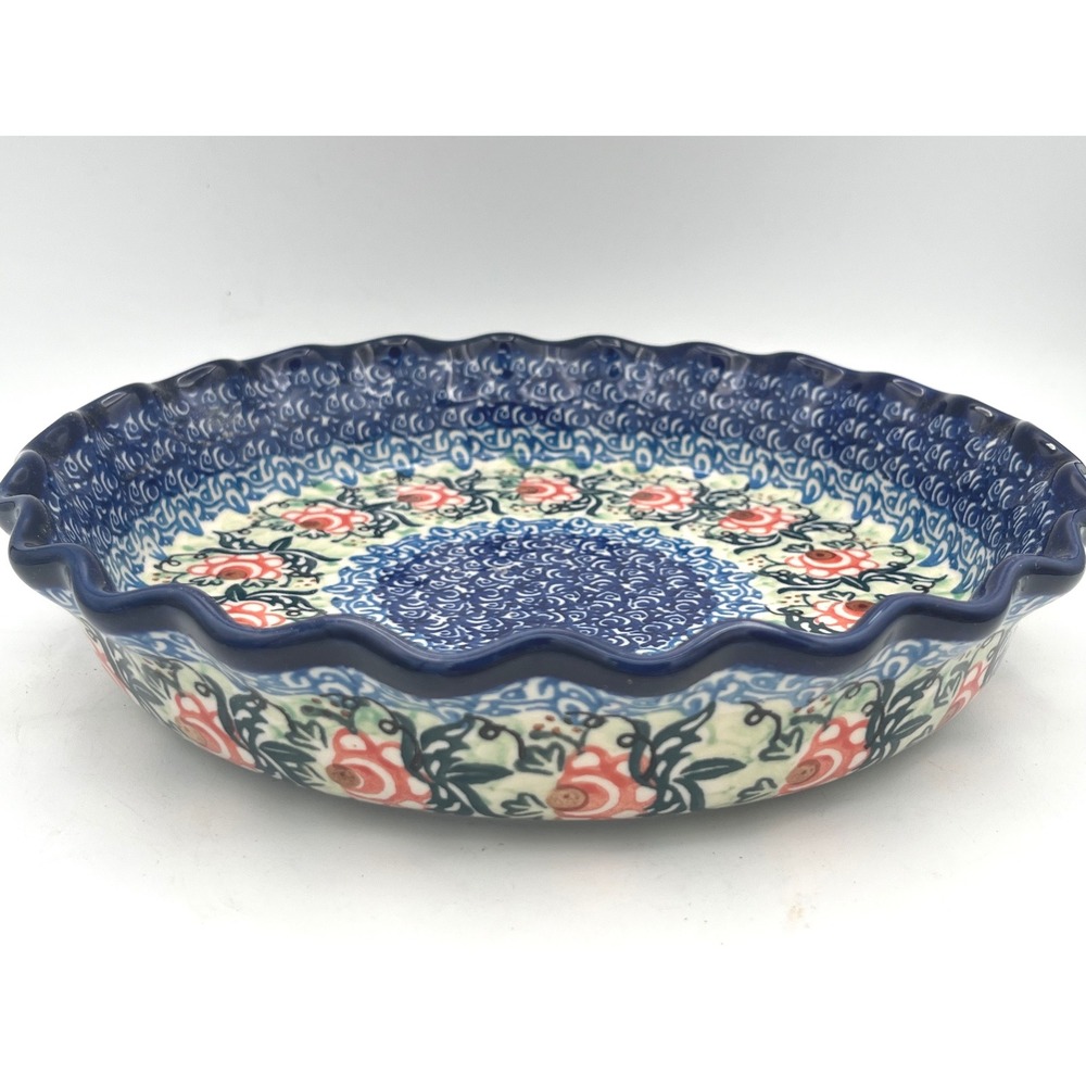 Vtg Polish Pottery Unikat 1383 Fluted Pie Plate Pan Danuta Knapik Ceramika 10